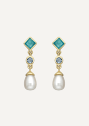 The Isola Earrings with Green quartz, Blue Topaz and Freshwater Pearl - Molten Store