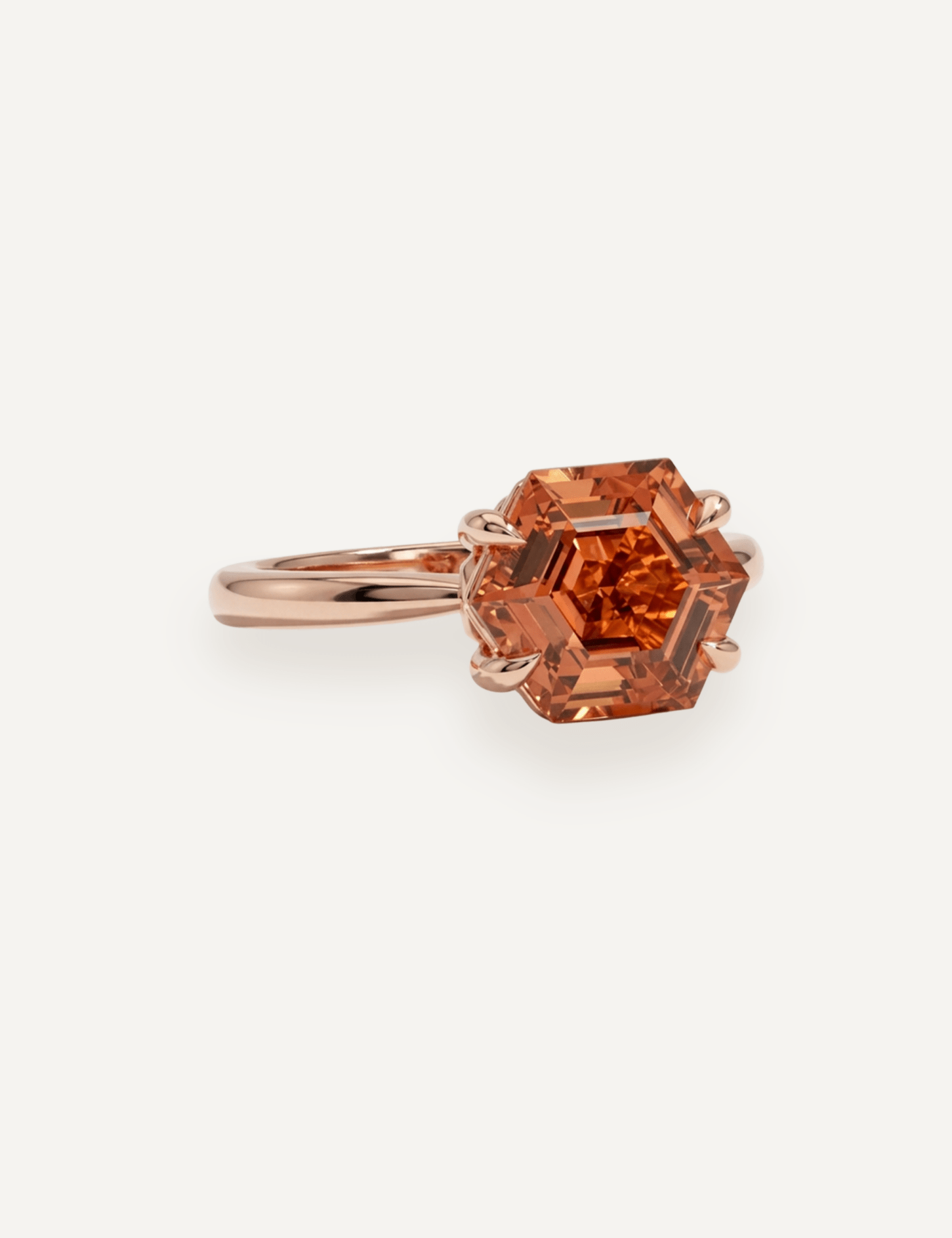 The June 9ct Rose Gold Ring with 3.25ct Hexagon Cut Orange Tourmaline - Molten Store