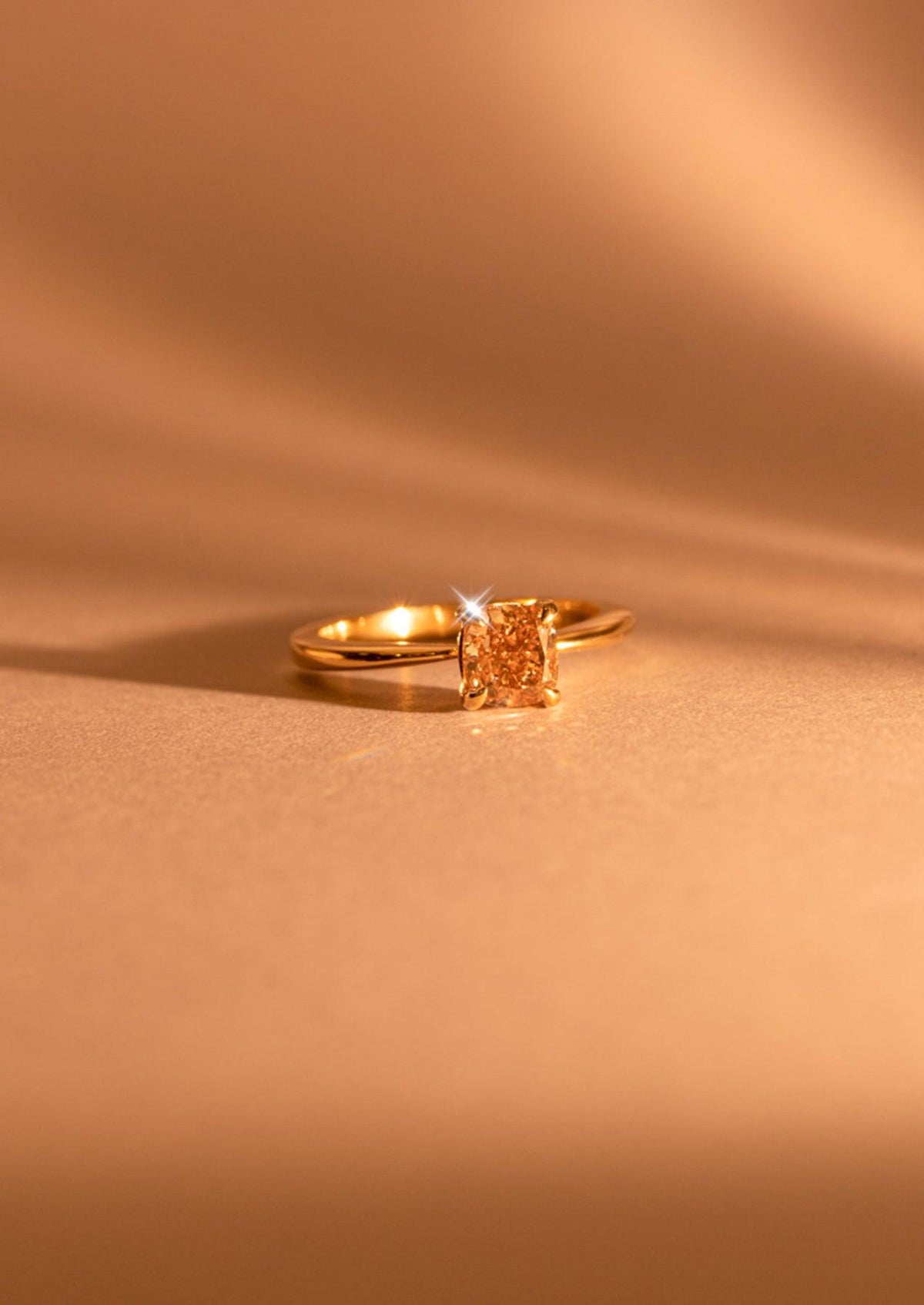 The June Ring with Cushion Champagne Diamond design detail