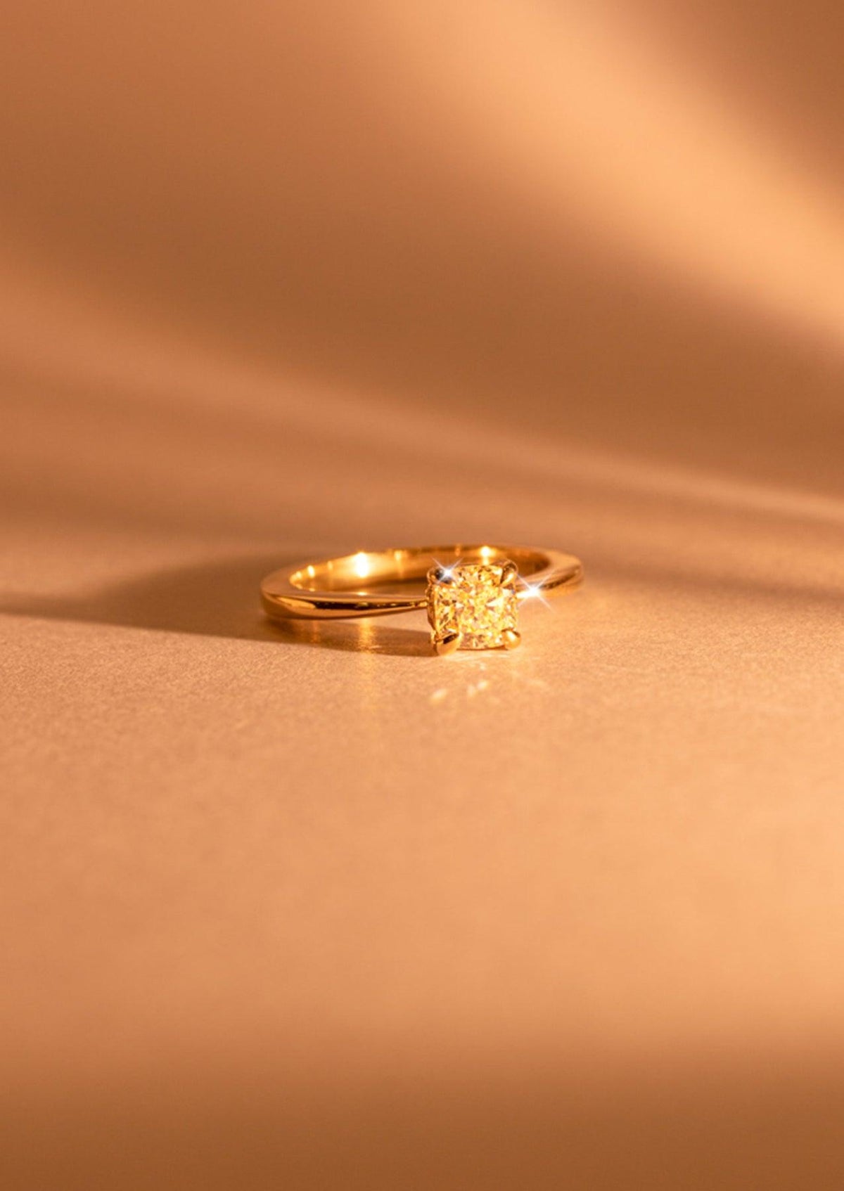 The June Ring with Cushion Yellow Diamond design detail