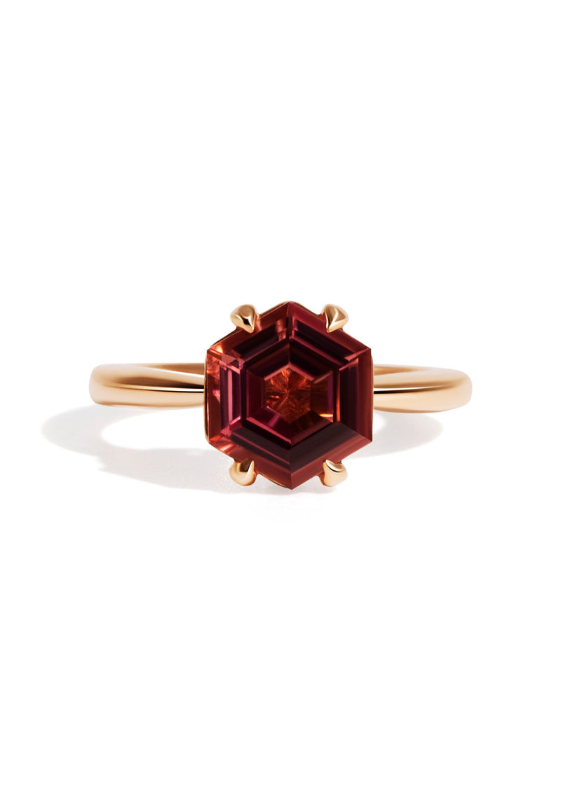 The June 9ct Rose Gold Ring with 2.47ct Hexagon Cut Cherry Tourmaline