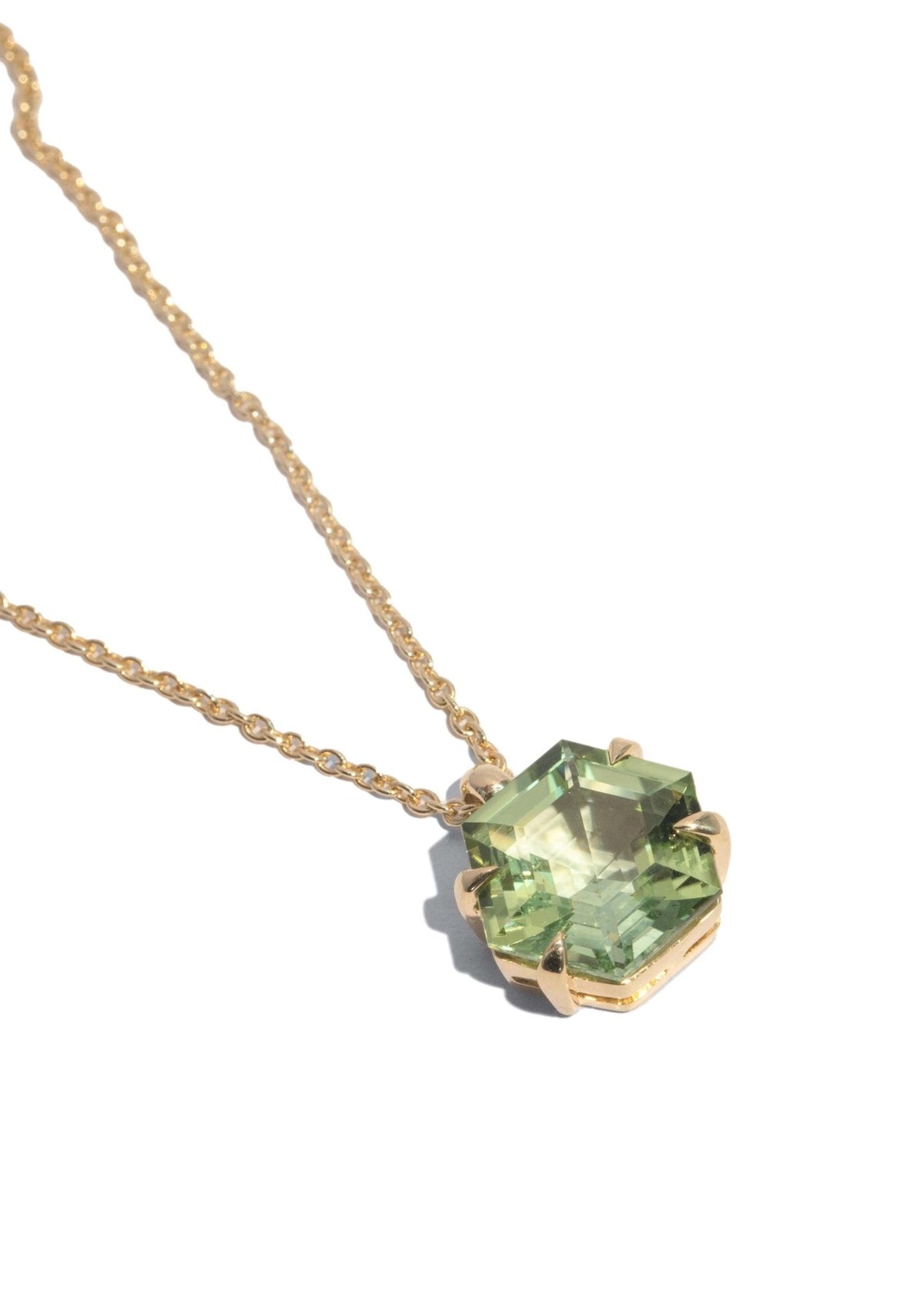 The Loretta Necklace with Hexagon Cut Green Tourmaline design detail