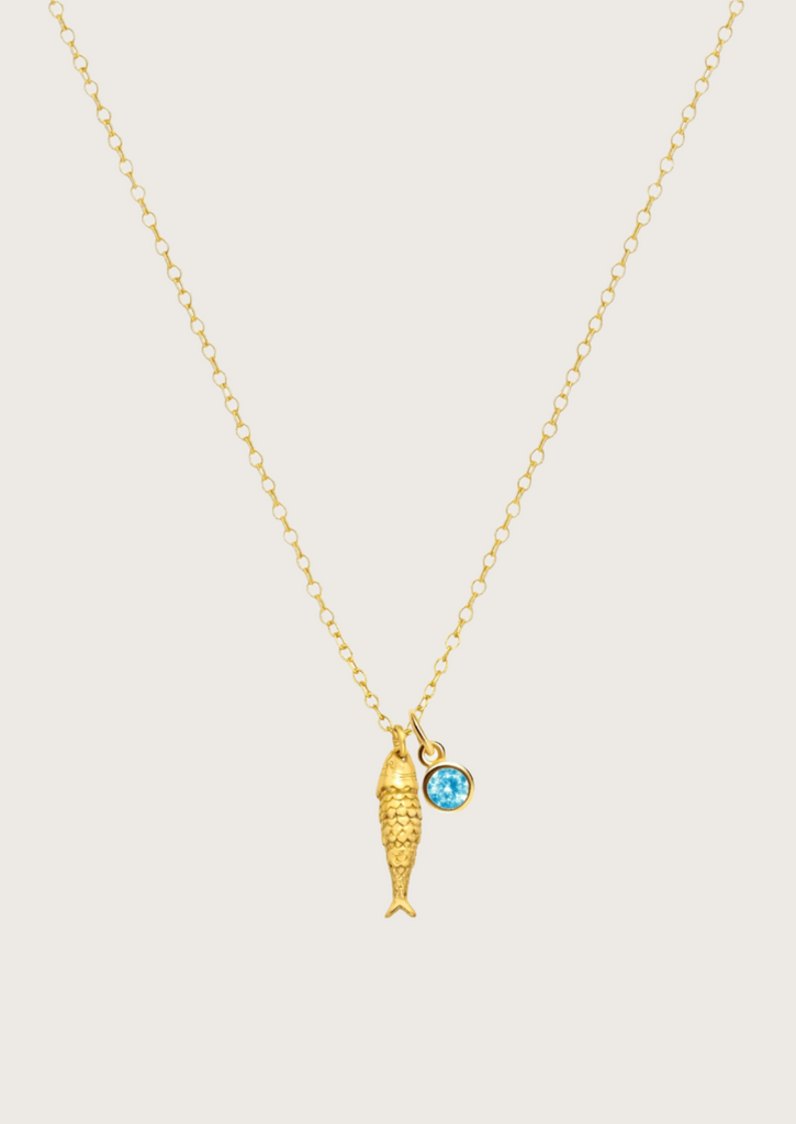 The Lucky Fish 14ct Gold Vermeil Pendant Necklace with Birthstone Charm - Molten Store