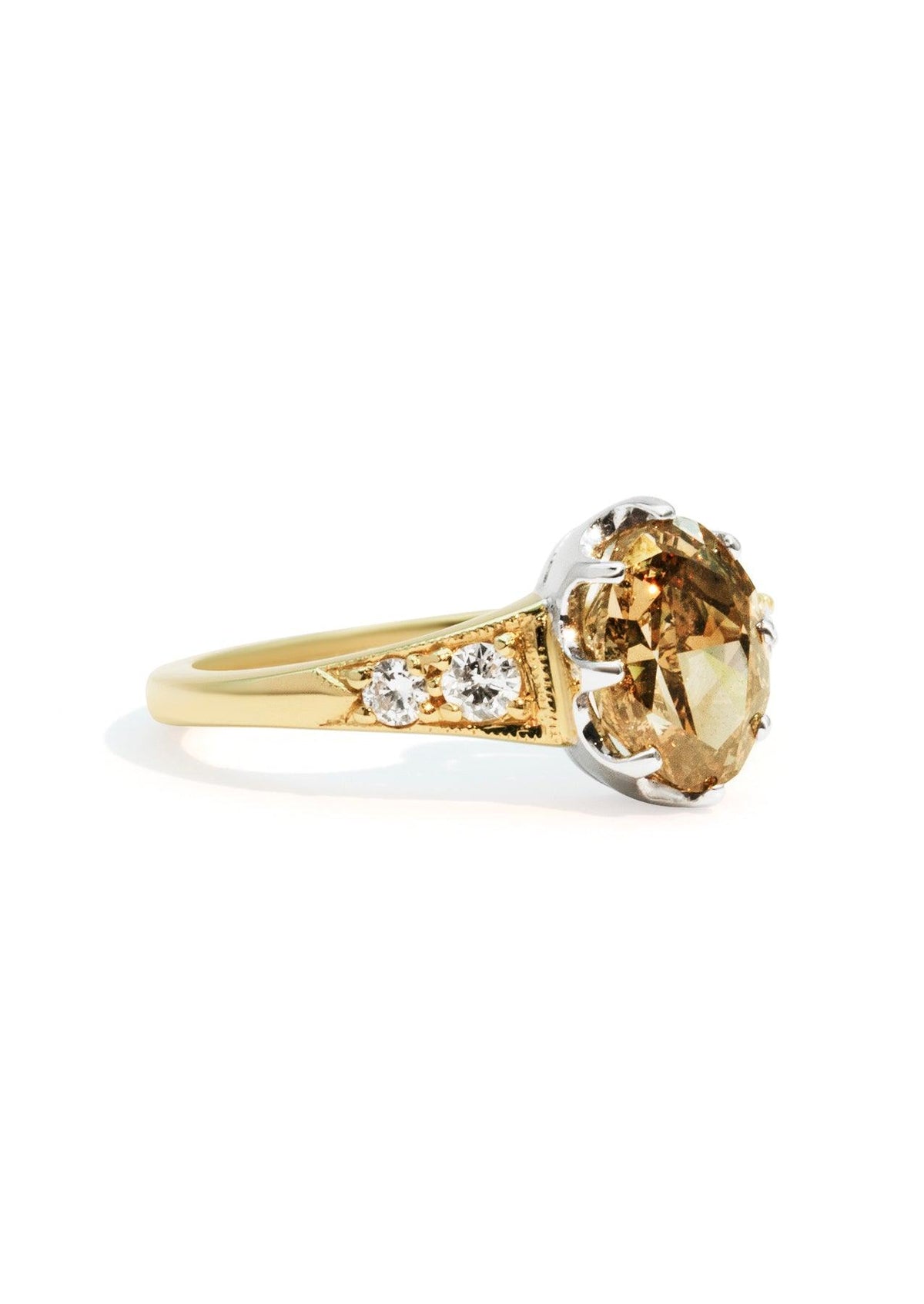 The Magnolia Ring with Oval Champagne Diamond design detail