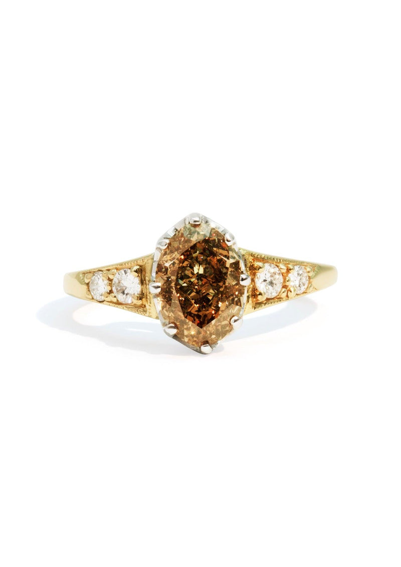 The Magnolia 18ct Yellow Gold Ring with 2.13ct Oval Cut Champagne Diamond with 0.48ct Side Diamonds