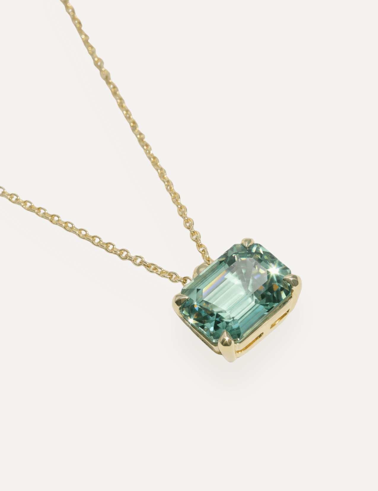 The Milly 9ct Yellow Gold Necklace with 5.6ct Emerald Cut Mint Tourmaline - Molten Store