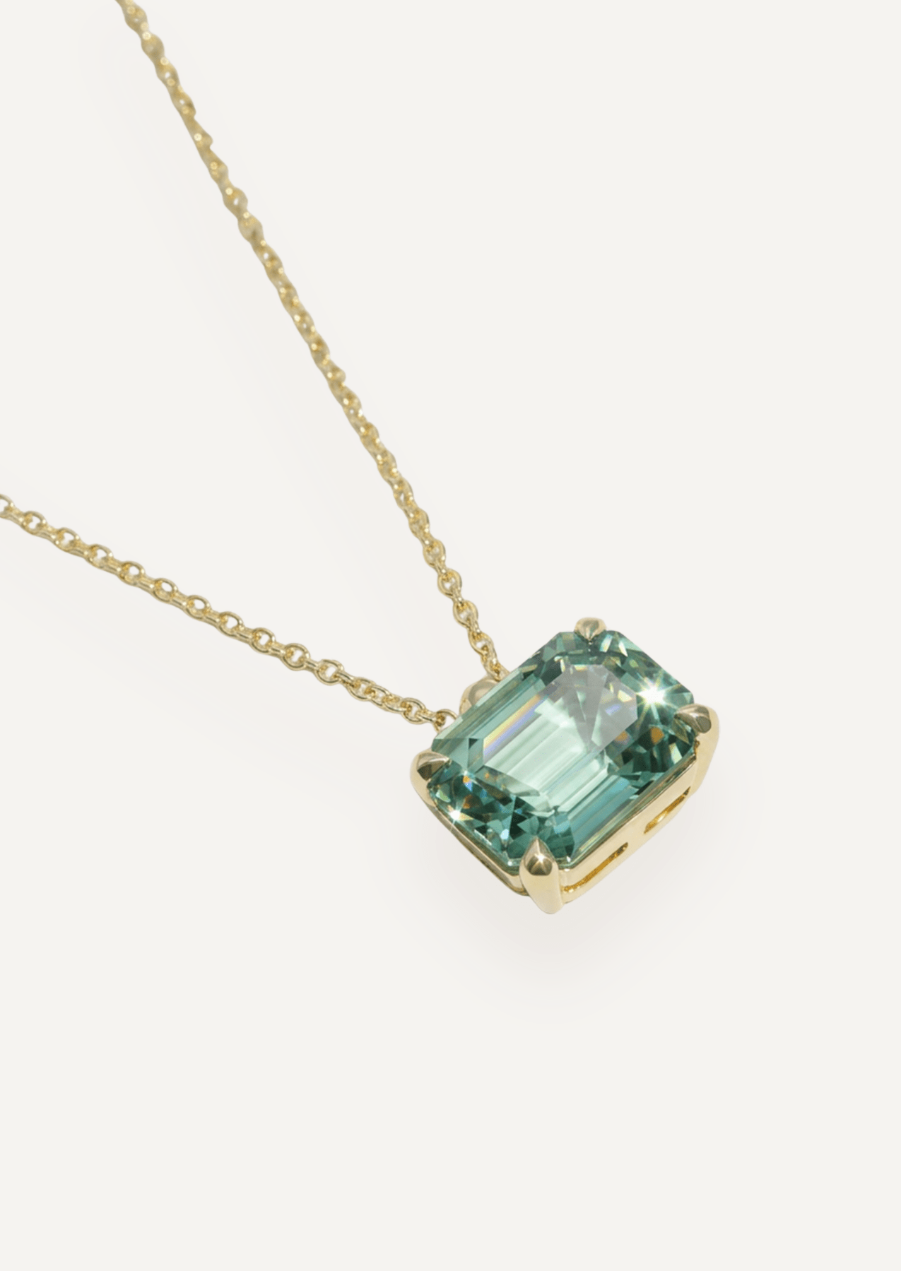 The Milly 9ct Yellow Gold Necklace with 5.6ct Emerald Cut Mint Tourmaline - Molten Store