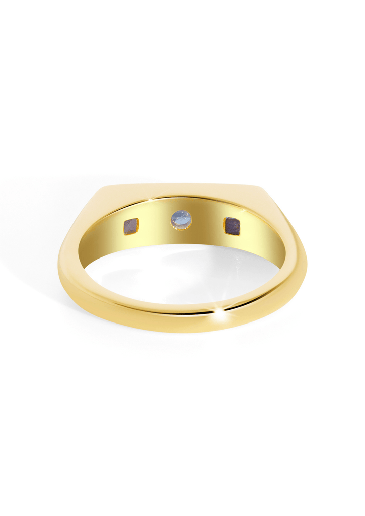 The Mosaic 18ct Yellow Gold Bar Signet Ring with Sapphire - Molten Store