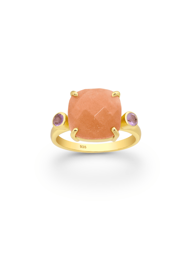 The Serenita Peach Moonstone & Amethyst 18ct Gold Vermeil Ring - Molten Store