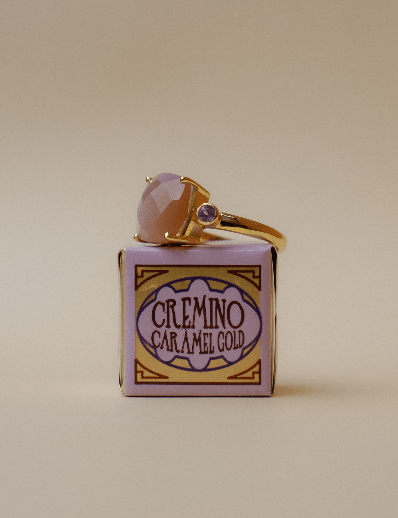 The Serenita Peach Moonstone & Amethyst 18ct Gold Vermeil Ring - Molten Store
