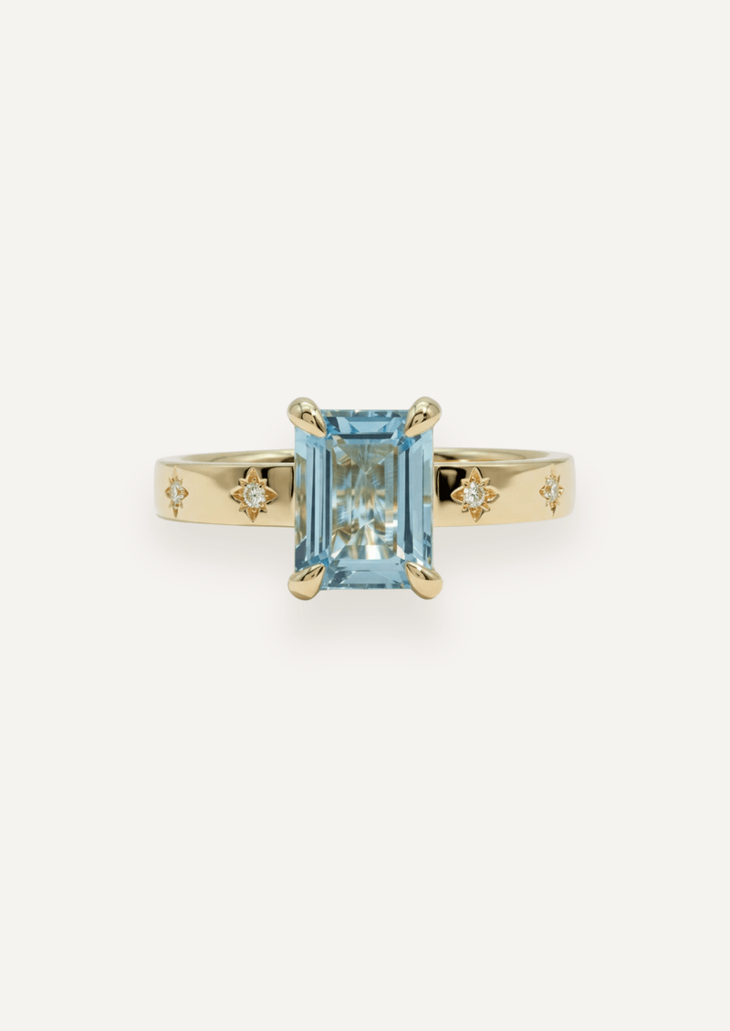 The Stella Ring with Emerald Cut Aquamarine