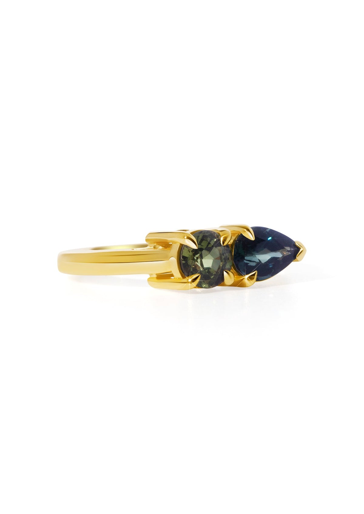 The Toi et Moi 18ct Yellow Gold Ring with 0.84ct Pear and 0.68ct Round Brilliant Cut Parti Sapphires - Molten Store