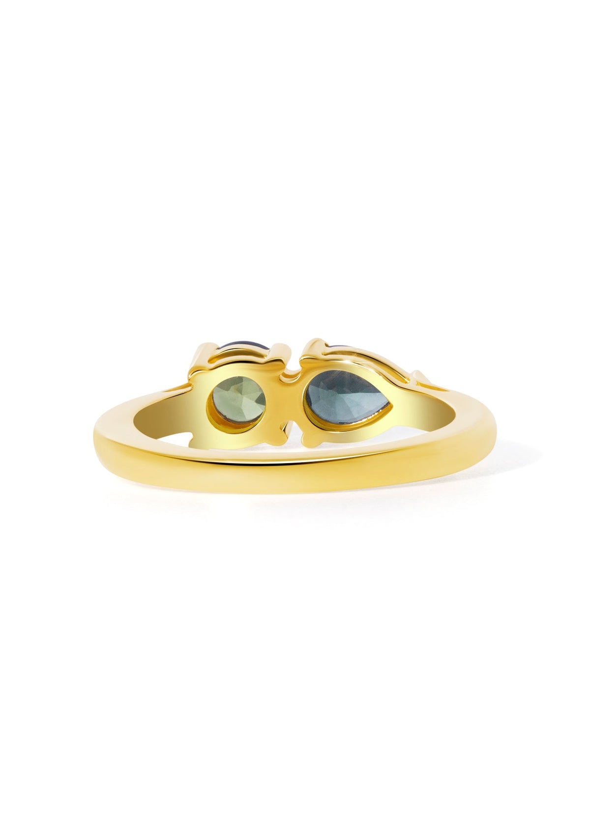 The Toi et Moi 18ct Yellow Gold Ring with 0.84ct Pear and 0.68ct Round Brilliant Cut Parti Sapphires - Molten Store