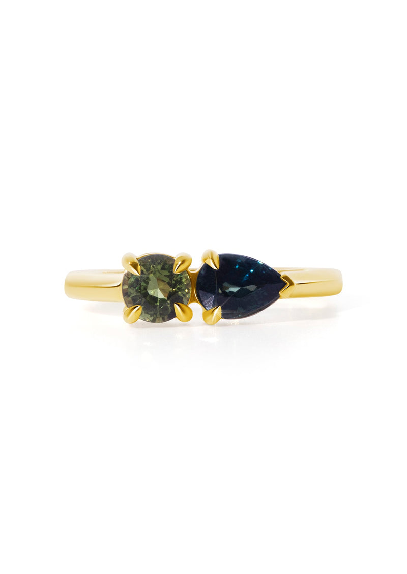 The Toi et Moi 18ct Yellow Gold Ring with 0.84ct Pear and 0.68ct Round Brilliant Cut Parti Sapphires
