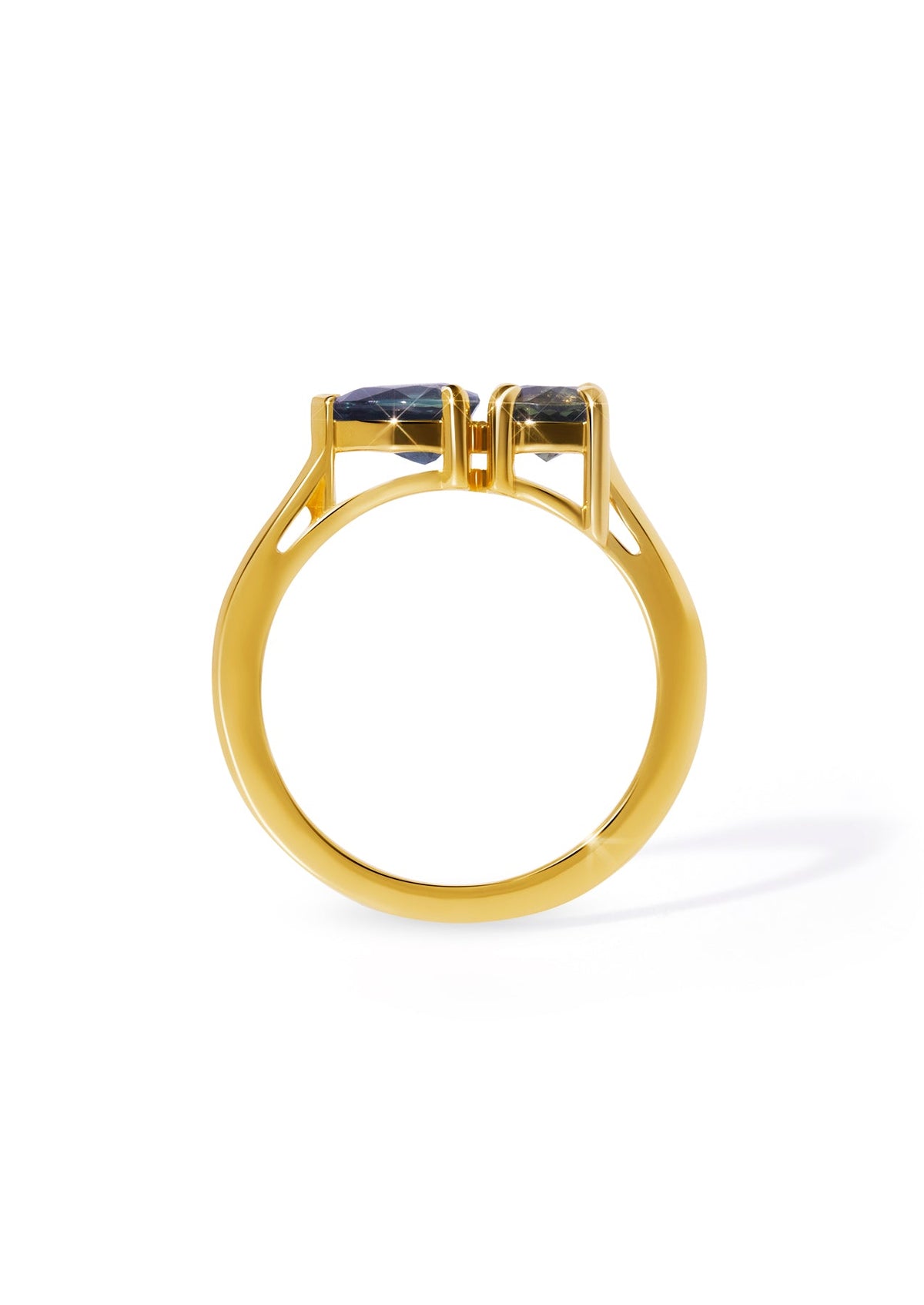The Toi et Moi 18ct Yellow Gold Ring with 0.84ct Pear and 0.68ct Round Brilliant Cut Parti Sapphires - Molten Store