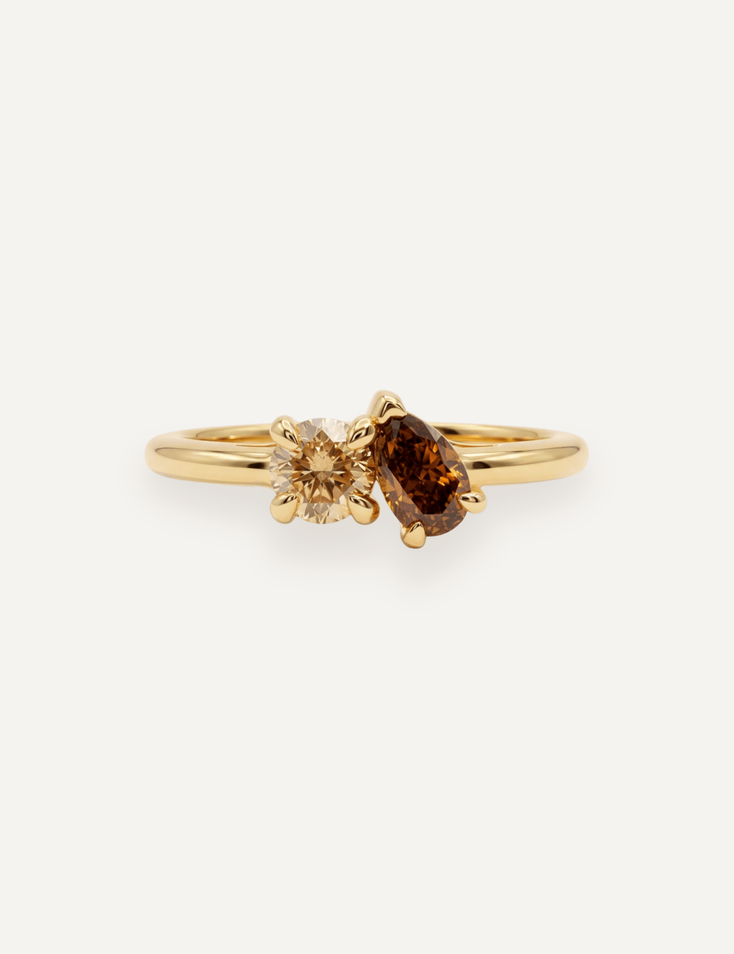 The Toi Et Moi Ring with 0.3ct Champagne and 0.37ct Cognac Diamond - Molten Store