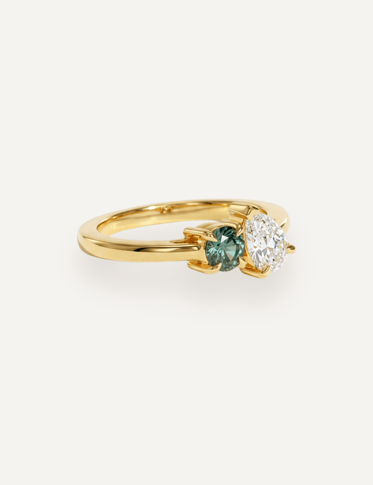 The Toi Et Moi Ring with 0.6ct Pear Cultured Diamond & 0.78ct Round Green Sapphire - Molten Store