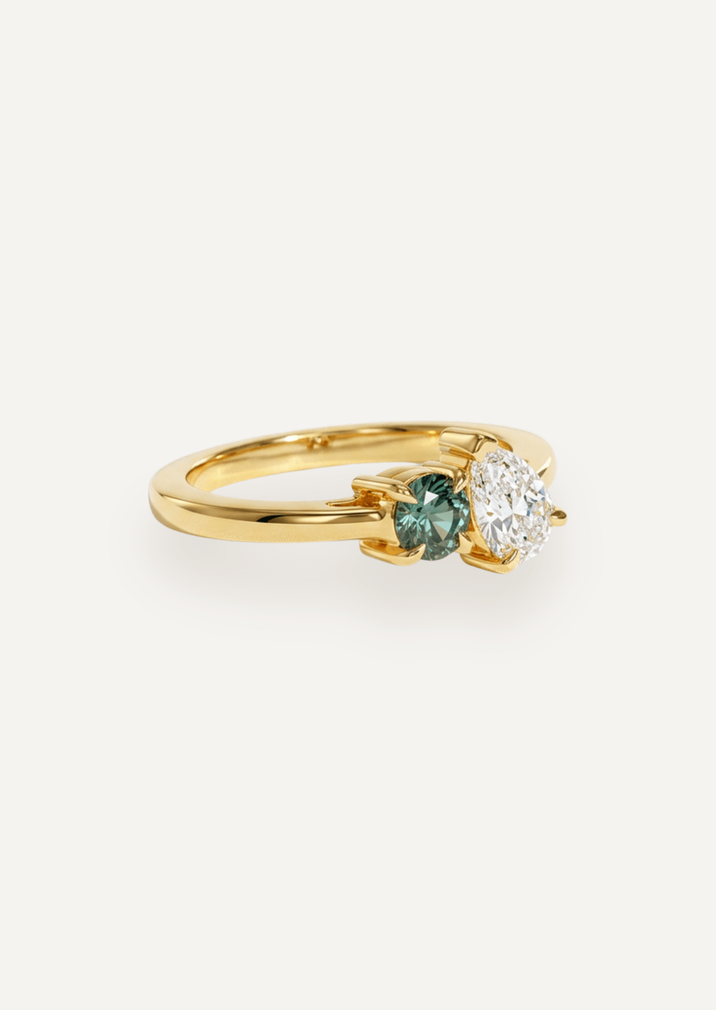 The Toi Et Moi Ring with 0.6ct Pear Cultured Diamond & 0.78ct Round Green Sapphire - Molten Store