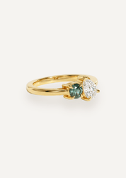 The Toi Et Moi Ring with 0.6ct Pear Cultured Diamond & 0.78ct Round Green Sapphire - Molten Store