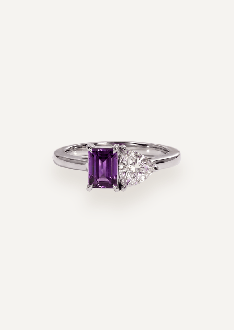 The Toi Et Moi Ring with Purple Spinel and Trillion Diamond