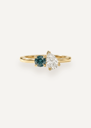 The Toi Et Moi Ring with Pear Diamond & Round Green Sapphire - Molten Store