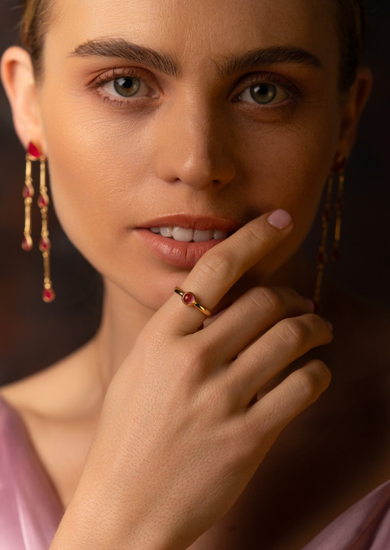 The Venus Pink Jade 18ct Gold Vermeil Drop Earrings - Molten Store