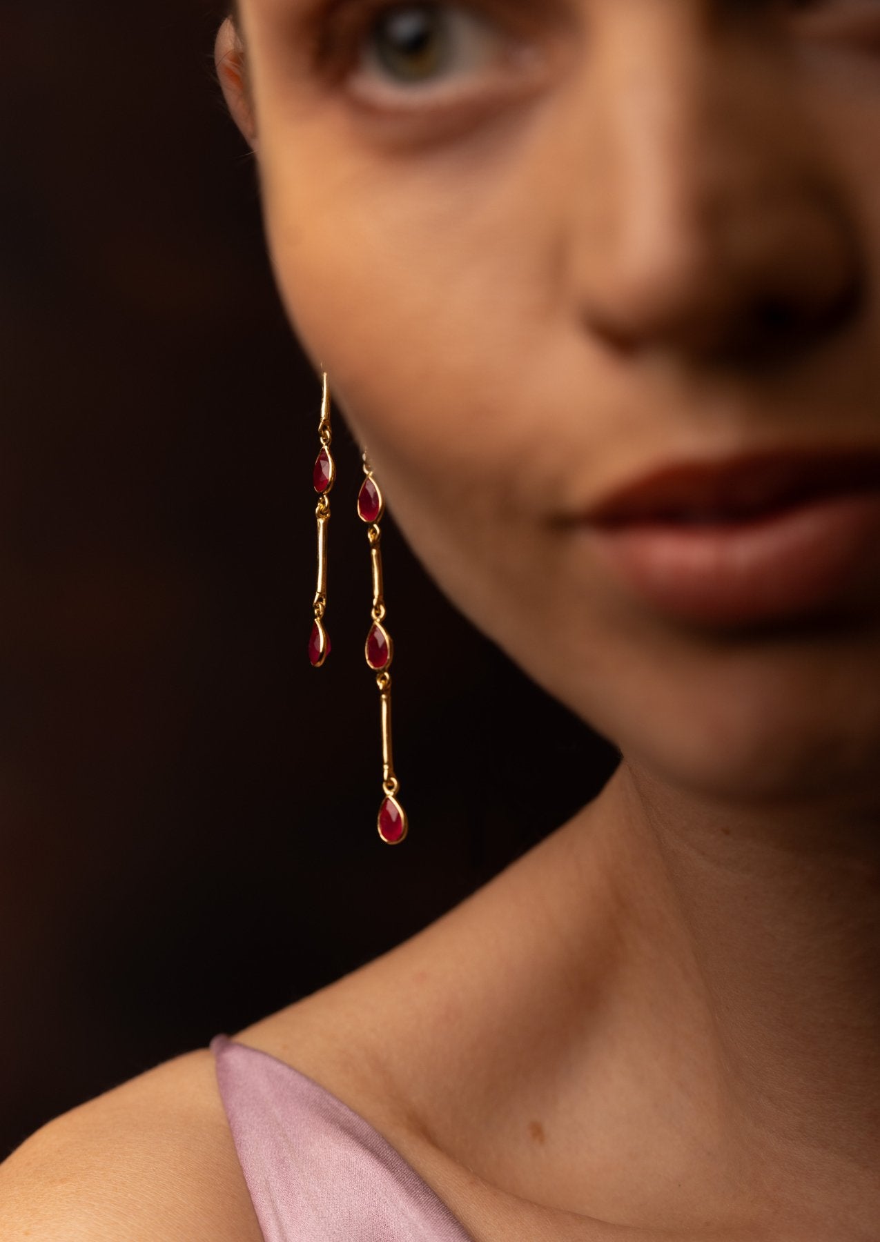 The Venus Pink Jade 18ct Gold Vermeil Drop Earrings - Molten Store