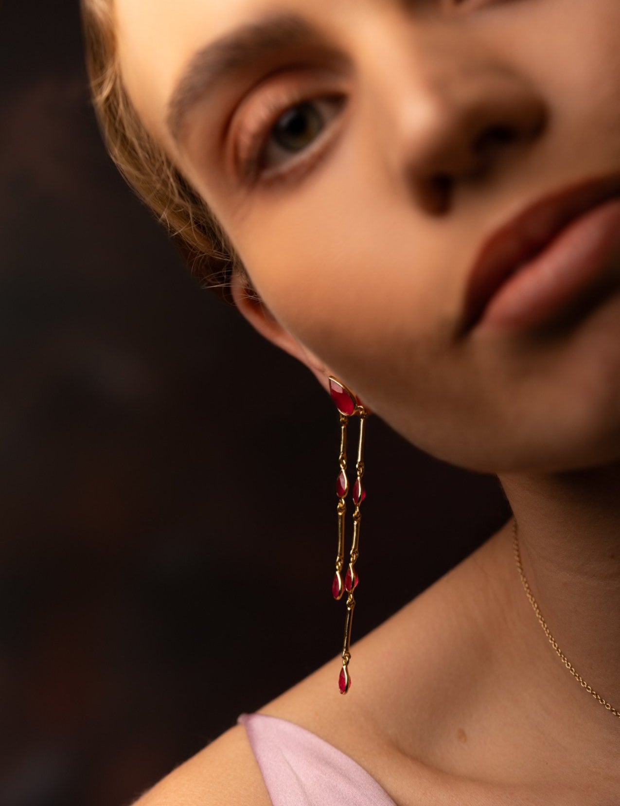 The Venus Pink Jade 18ct Gold Vermeil Drop Earrings - Molten Store