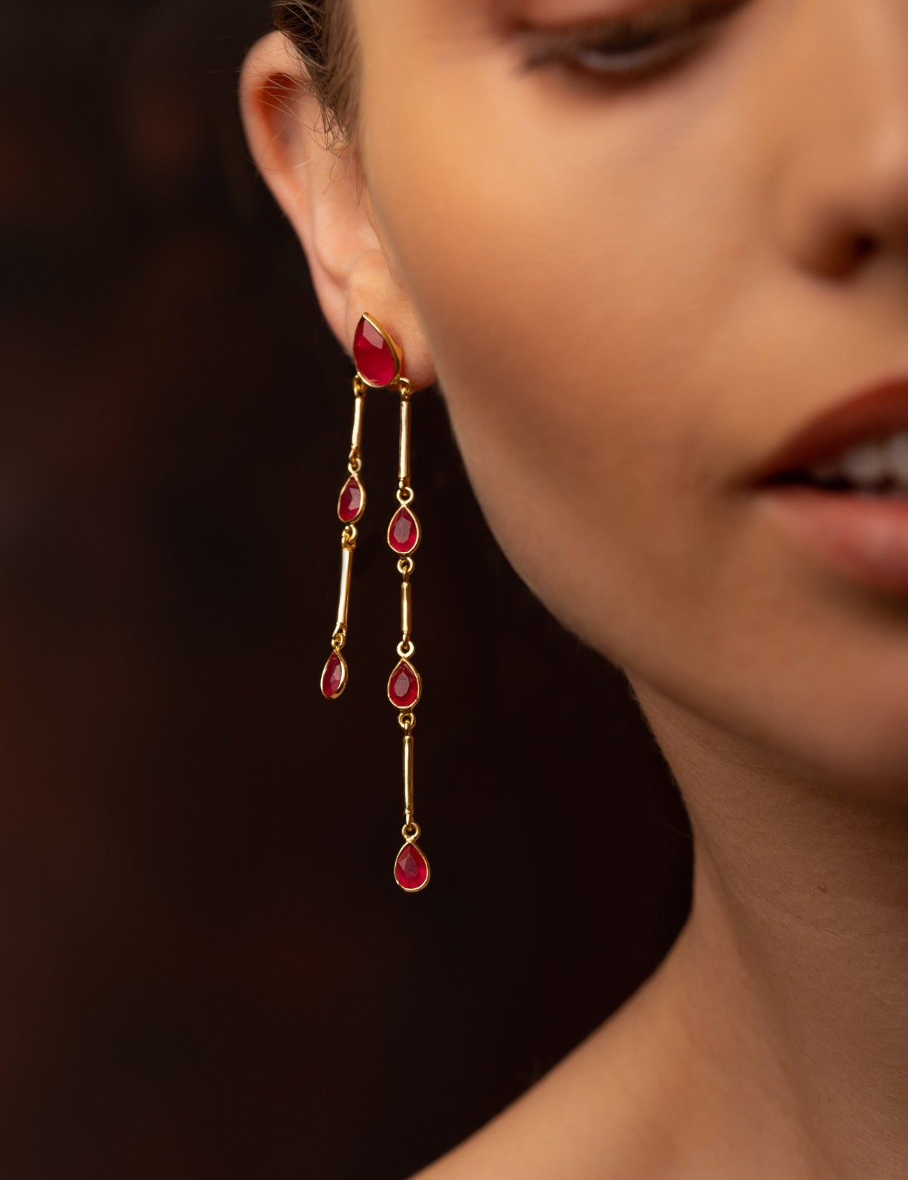 The Venus Pink Jade 18ct Gold Vermeil Drop Earrings - Molten Store
