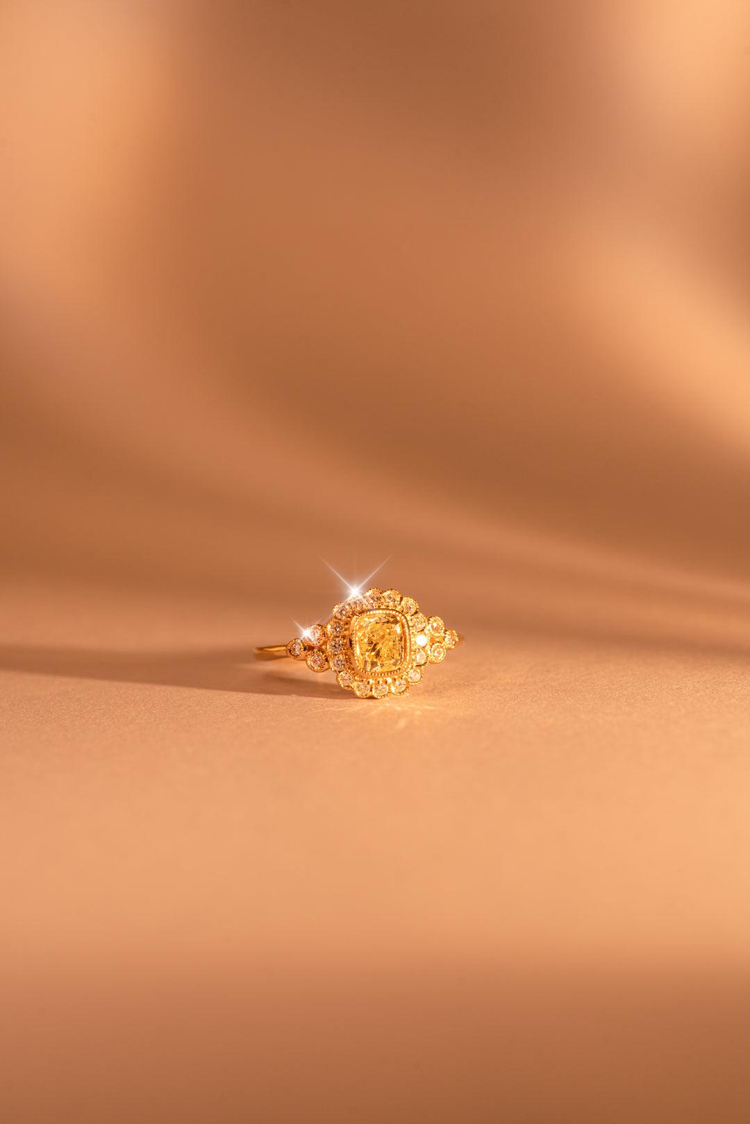 The Cosima Ring with 1.01ct Cushion Yellow Diamond - Molten Store