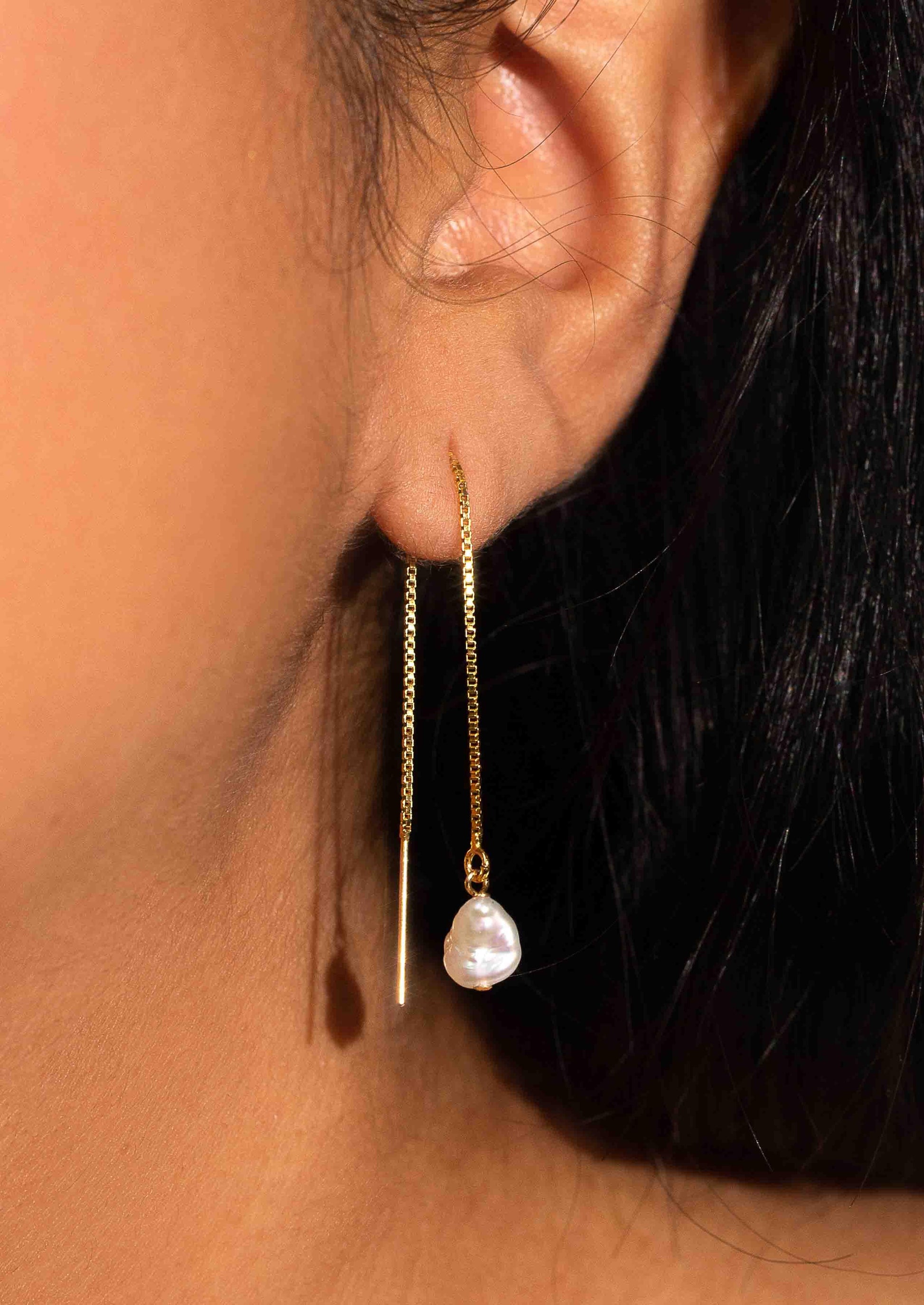 The Mini Sunlight Pearl 14ct Gold Vermeil Threader Earrings - Molten Store