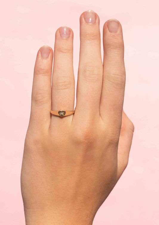 The Solid Gold Diamond Heart Signet Ring