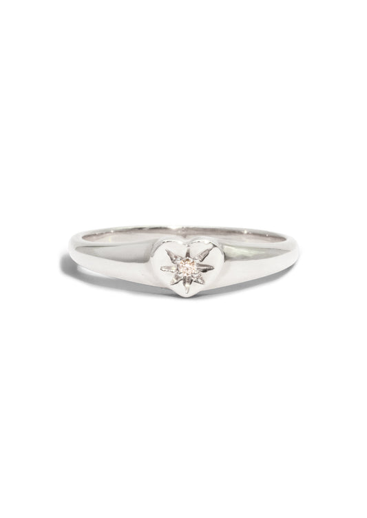 The Silver Diamond Heart Signet Ring