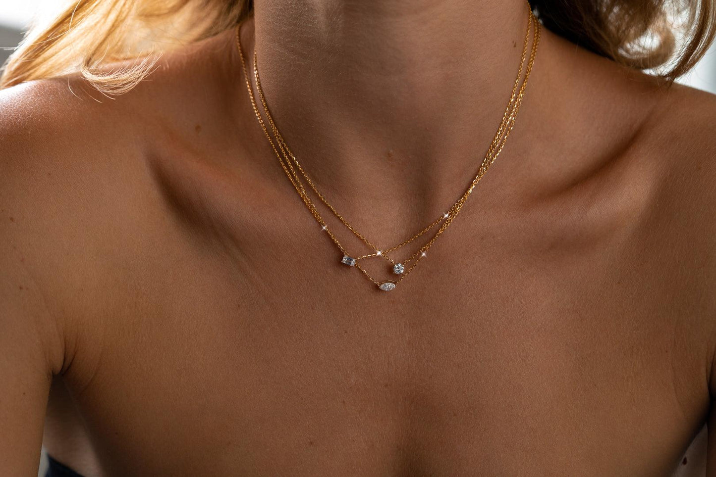 The Eve Yellow Gold 0.3ct Marquise Cultured Diamond Necklace
